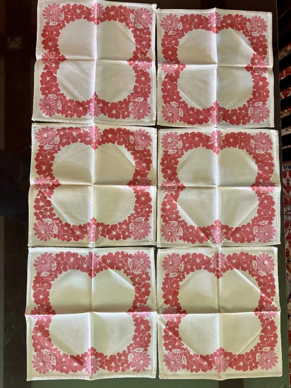 SET OF 6 VINTAGE CLOTH NAPKINS FLORAL PINK COTTAGECORE SHABBY CHIC